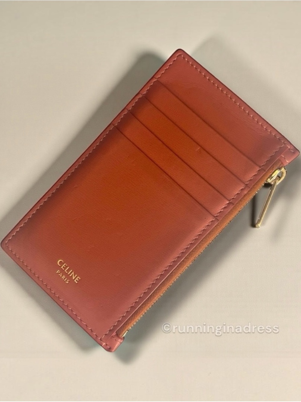 Celine Smooth Leather Zipped Card Holder Terracotta Pink Clay Fragment Case